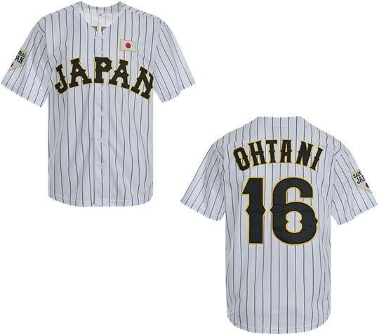 Youth 16 Ohtani Jersey Japan Samurai White Black Pinstriped Hip Hop Baseball Jerseys