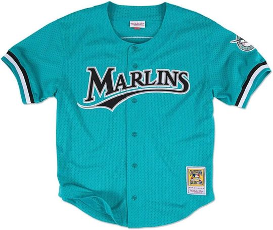 Mitchell & Ness Florida Marlins 1995 Andre Dawson Authentic Button Down BP Jersey - Teal