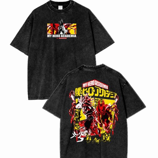 Hero Anime Anime All-Might X Deku X Endeavor Double Sided T-Shirt