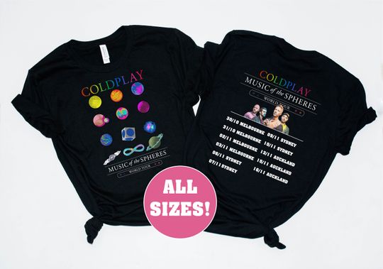 Coldplay T-Shirt, Coldplay Music Of The Spheres Tour T-Shirt, Coldplay Australian Tour T-Shirt, Coldplay New Zealand Tour T-Shirt