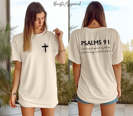 Psalms 91 Bible Verse Shirt, Double Sided Christian Shirt, Faith Shirt, Gift For Christian Mom, Women Religious Shirt, Jesus Lover Tee