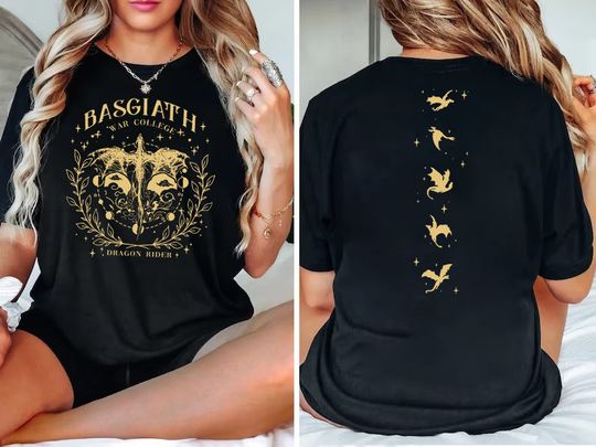 Fourth Wing Double-Sided T-shirt Comfort Colors Basgiath War College Hoodie Fourth Wing Tee Dragon Rider Sweatshirt Bookish Gift Faux Gold
