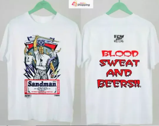 Sandman Beers Blood Sweat T-Shirt Ec Mens Sided Double And Xl Wrestling Wrestling Entertainment