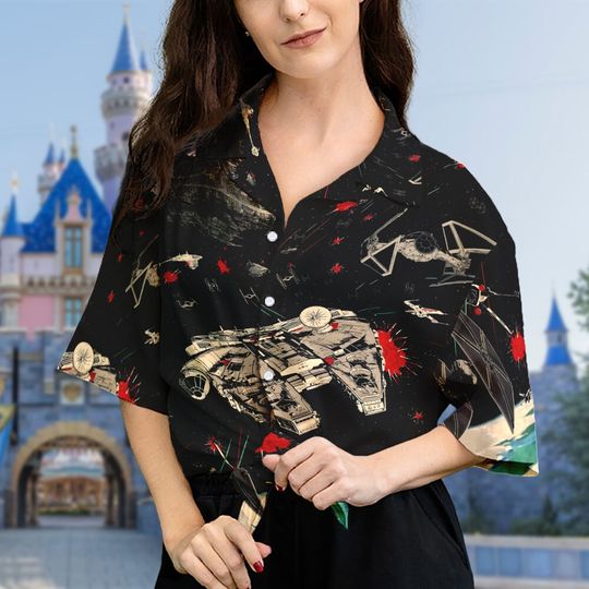 Spaceship Tropical Hawaii Beach Shirt, Universe Movie Button Up Shirt Holiday, Galaxy Hawaiian Shirt Gift, Spaceship 3D All Over Print Shirt
