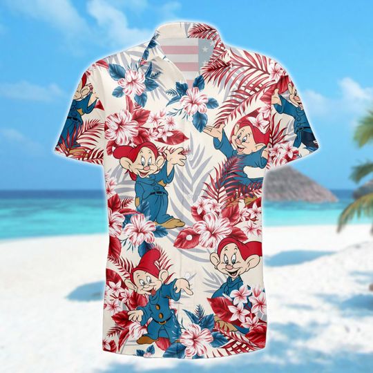 Blue Red Dwarf 4th July Hawaiian Shirt, Floral Dwarf Fourth Of July Hawaii Shirt, Funny Blue Red Dwarf All Over Print Button Up