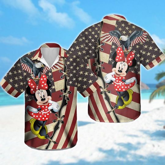 Mouse And American Flag Hawaiian T Shirt Fan Gift, 4th July US Flag Patriot Day Hawaiian Shirt, Summer Beach Trip Family Hawaii Tee