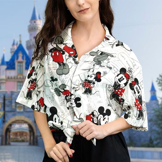 Mouse And Friend 3D All Over Printed Hawaiian Shirt, Mouse Couple Theme Aloha Shirt, Summer Vacation Shirt, Couple Characters Hawaii Shirt