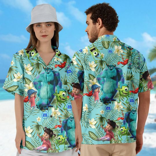 Monster World Hawaiian Shirt, One Eye Monster Inspired Hawaii Shirt, Monster Pattern Aloha Shirt, Summer Vacation Family Trip Outfit