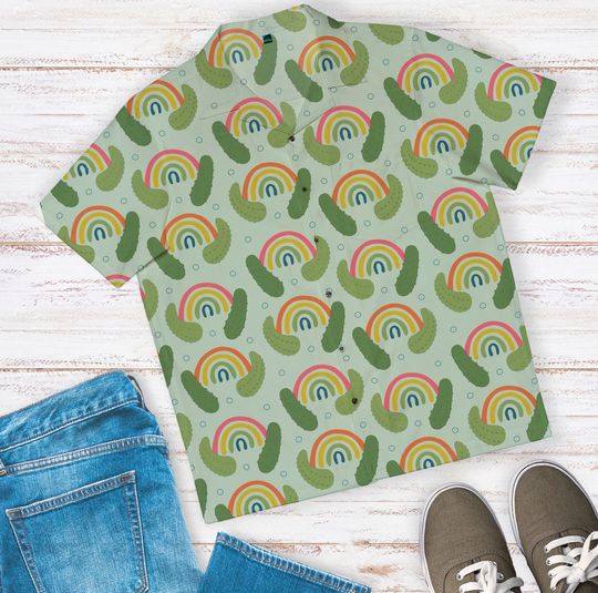 Men's Pickle Rainbow Pride Hawaiian Shirt Pale Sage Green