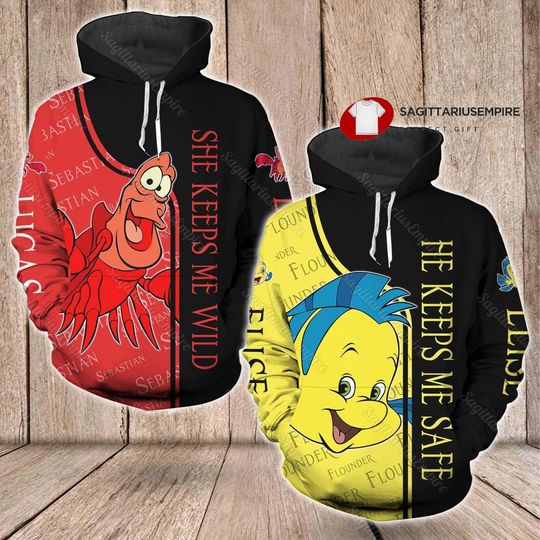 Custom Sebastian And Flounder Couple Hoodie, The Little Mermaid Hoodie