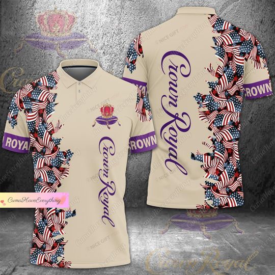 Crown Royal Polo Shirt, American Flag Polo Shirt, Father's Day Gift, Whisky Shirt