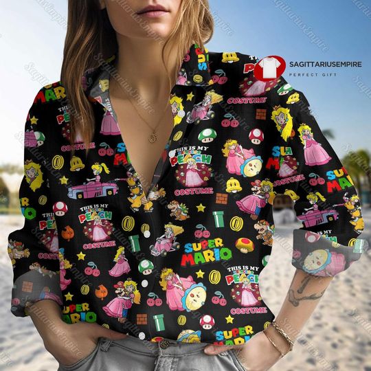 Super Mario Princess Peach Linen Shirt, Princess Peach Shirt, Button Down Shirt