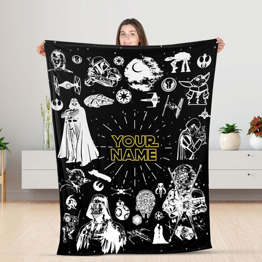 Personalized Name Star Wars Characters Blanket, Birthday Gift, Custom Galaxy Edge Blanket, Darth Vader Blanket