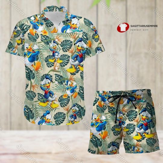 Donald Duck Button Shirt And Shorts, Donald Hawaiian Shirt