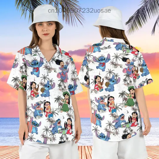 2024 Disney Lilo And Stitch Surf Hawaiian Shirt Men Women Casual Short Sleeve Beach Shirt Fashion Harajuku Style Shirt