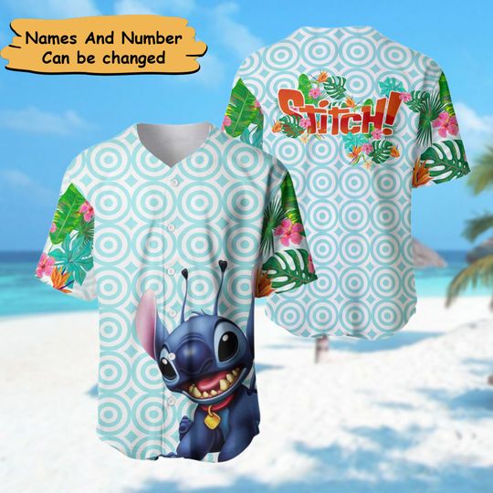Personalized Blue Dog Tropical Baseball Jersey, Monster Cartoon Character Baseball Jersey