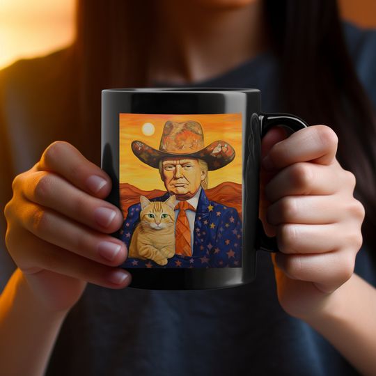 Cowboy Trump With a Cat Coffee Mug - Donald Trump 2024 Mug