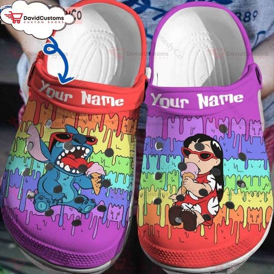 Disney's Lilo And Stitch Colorful Pattern Customized, Personalized Your Name Clogs