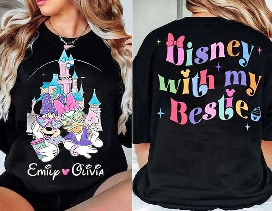 Retro 2-Sided Minnie And Daisy Shirt, Disney With My Bestie Tshirt, Disney Girls Trip Tee