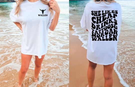 Retro Wallen Western Concert Tour 2024, She Likes Cheap Drinks Tattoos and Wallen Western Double Sided T-Shirt