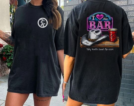 Toby Keith Memorial Shirt, I Love This Bar Neon Sign Shirt, Country Music Shirt Double Sided T-Shirt