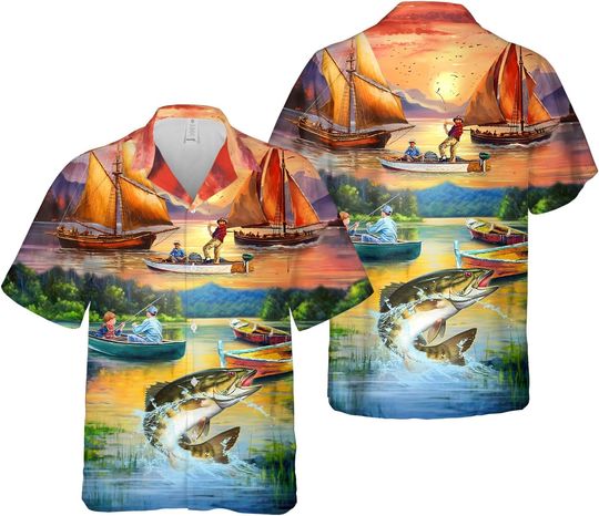 Fishing Dad Hawaiian Shirt Fisherman Fishing Lover Hawaiian Shirt for Men Birthday Gift, for Fishing Lover