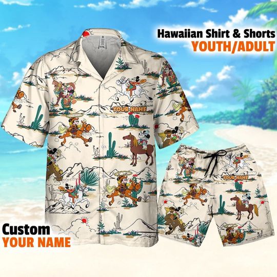 Personalized Disney Cowboy Mickey Mouse Funny Light Color, Mickey Hawaii Shirt and short