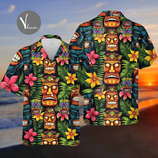 Tiki Head Tropical Hawaiian Shirt, Tiki Summer Shirt, 3D Hawaii Aloha Shirt, Summer Party Gift