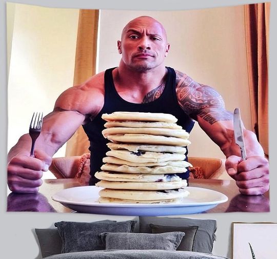 Funny Meme Tapestry Rock Johnson Eating Blueberry Pancakes Tapestry Wall Hanging Art