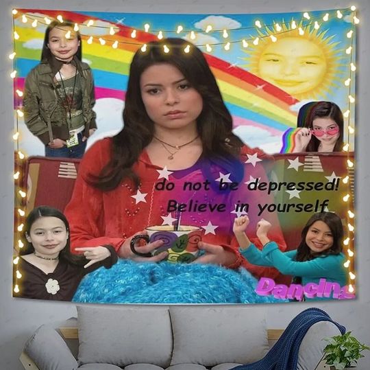 Funny Meme Tapestry Wall Hanging Dancing Girls Do Not Depressed Believe in Yourself Tapestry Hippie Art