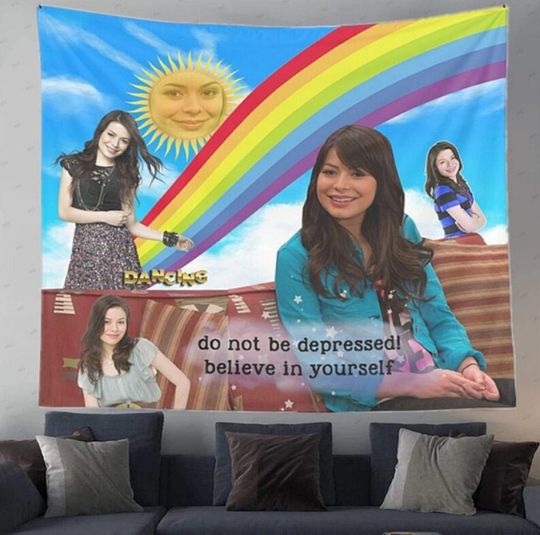 Funny Meme Tapestry Dancing Girls Do Not Depressed Believe in Yourself Tapestry Wall Hanging Hippie Art Tapestries