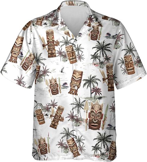 Tropical Tiki Shirt Funny Hawaiian Shirts for Men Women - Button Up Mens Hawaiian Shirts Funny Mens 80s Shirt