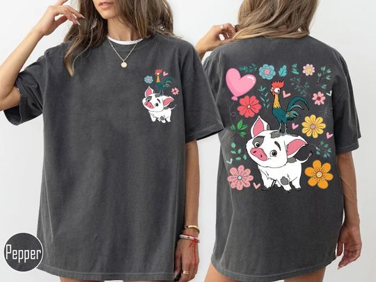 Two-sided Moana Shirt, Hei Hei and Pua Floral Shirt, Disney Trip Shirt, Moana Princess Shirt, Disneyland Vacation Shirt