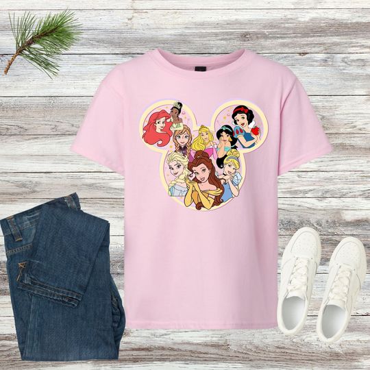 Disney Princesses Snow White Elsa Anna Belle Jasmine Cinde Ariel Rapunzel Tiana Aurora Shirt