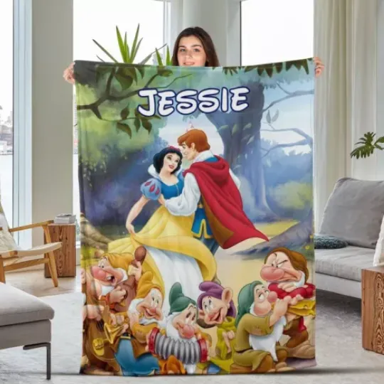Disney Snow White and Seven Dwarfs Blanket, Custom Name Cartoon Blanket