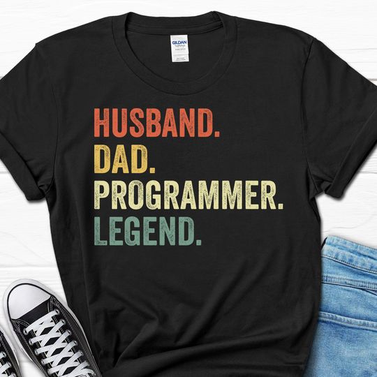 Husband Dad Programmer Legend Shirt, Funny Christmas Coding Shirt for Him, Father's Day Programmer Gift for Men