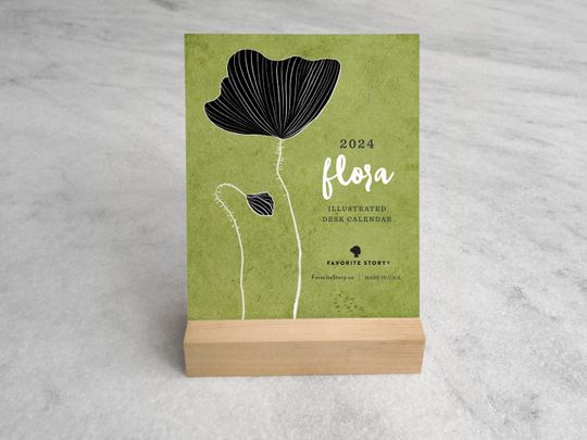 2024 Desk Calendar with wood stand, Flora Desk Calendar 2024