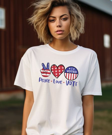 Peace Love Vote 2024 T-shirt, Political Election Tee, Voter Gift, USA Democracy Shirt, Vote 2024 T-shirt, Political Voter Apparel Gift, Vote