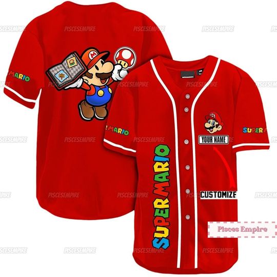 Red Super Mario Bros Jersey Shirt, Personalized Super Daddio Baseball Jersey Shirt