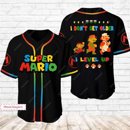 Black Super Mario Bros Jersey Shirt, Custom Super Daddio Baseball Jersey Shirt, Father's Day Gift