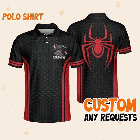 Custom Disney Spiderman Miles Morales Polo Fun, Business Casual Disney Polo Shirt