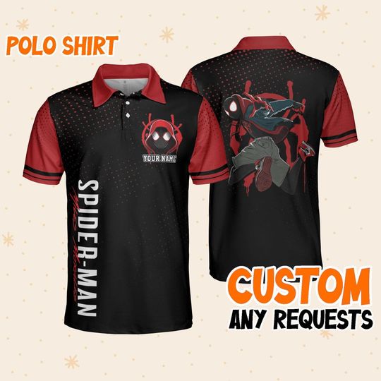 Custom Disney Spiderman Miles Morales Polo Cool, Business Casual Disney Polo Shirt