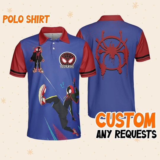 Custom Disney Spiderman Miles Morales Polo Blue, Business Casual Disney Polo Shirt