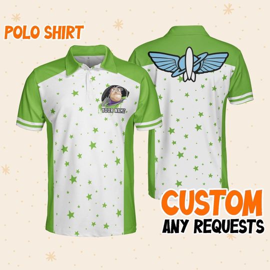 Custom Disney Toy Story Buzz Lightyear Polo Star Bright, Business Casual Disney Polo Shirt