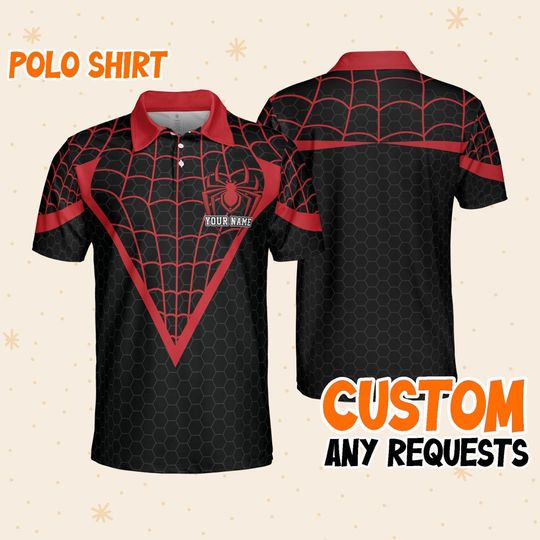 Custom Disney Spiderman Miles Morales Polo Cosplay, Business Casual Disney Polo Shirt