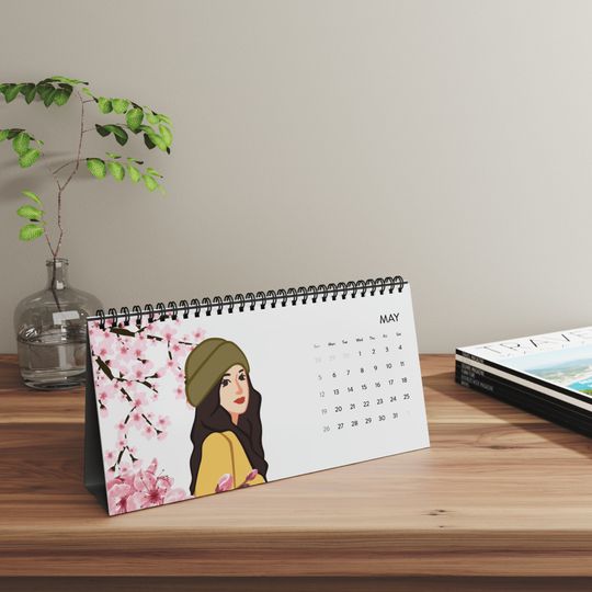Desktop Calendar 2024, Kdrama calendar, Kdrama Monthly Calendar, Illustrated Sakura flower,Girly calendar art,korean girls gift,Kpop lover's
