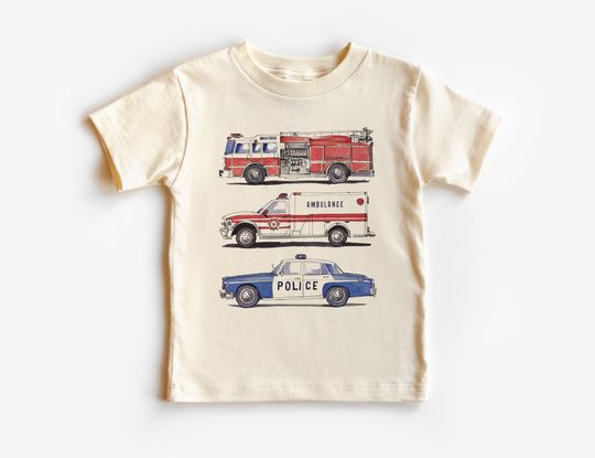 Discover Emergency Rescue Vehicles Toddler Shirt - Police Car, Fire Truck, Ambulance