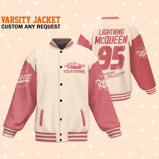 Personalize Cars Lightning McQueen Retro Rust-eze, Unisex Baseball Outfit, Cars Movie Varsity, Cars Family Jacket