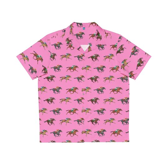 Race Horse Pink Men's Hawaiian Shirt (AOP)