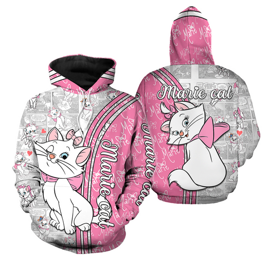 Pink Mary Cat Hoodie Disney 3D Hoodie Y2K Fashion 3D Hoodie